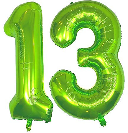 DIWULI Luftballon 13 Geburtstag XXL Grün - Zahl 13 Ballon