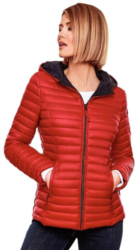 MARIKOO Damen Steppjacke Übergangsjacke gesteppte Jacke mit Kapuze Frühjahr Stepp B857 [B857-Asr-Rot-Gr.L]