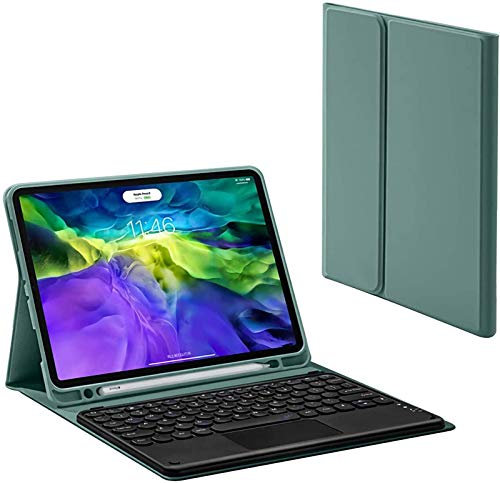 Custodia per Tastiera per iPad PRO 12.9 Pollici Touchpad Keyboard Case - Touchpad Keyboard Bluetooth Slim Folio Pelle Smart Cover per 2020 iPad PRO 12.9,Green