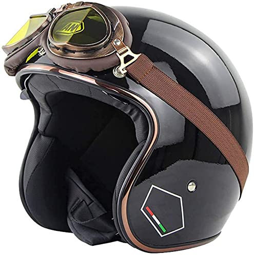 ZLYJ Halboffener Motorradhelm Mit Fliegerbrille Vintage Jet Helme Cruiser ECE-Zertifizierter Roller Moped Chopper Helm Retro Mit Brille Sonnenblende B,XL(61-62cm)