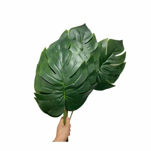 Lot de 10 grandes feuilles vertes artificielles de 54.6 cm - Feuilles de palmier tropicales - Décoration pour la maison, la décoration de mariage, feuilles vertes - Dimensions : 12.5 x 10 cm