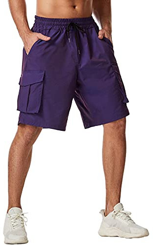 SOMTHRON Pantaloni corti da uomo, per jogging, allenamento, estivi, sportivi, in cotone, per fitness, jogging, con tasca, viola., XXXL