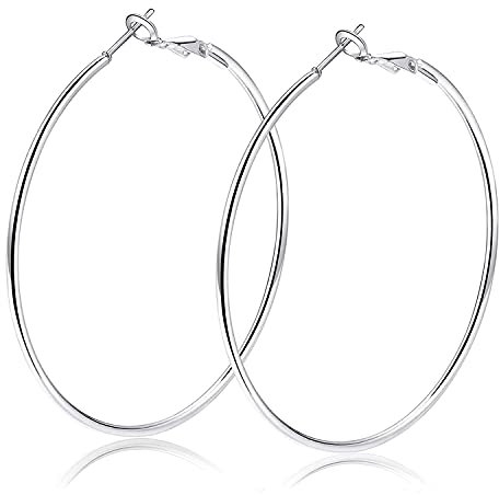 AURSTORE Damen-Ohrringe, Creolen, Edelstahl, großer Reifen, modisch, Schmuck, Geschenke für Frauen, 50mm, Silber, Edelstahl, Kein Edelstein