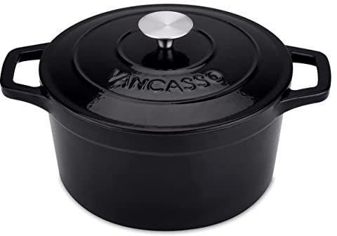 vancasso Cocotte Ronde en Fonte Émaillée 4L, 24cm, x12.5cm, 5kg, Marmite avec Couvercle Pour Tous Feux dont Induction Noir