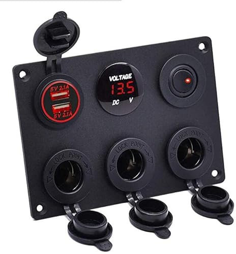 TOTMOX Panel de control de coche 12V/24V con enchufes de encendedor de cigarrillos con cargador USB dual, panel de control de interruptor para coche, barco, caravana marina, rojo