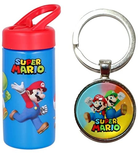 OM SUPPLIES Super Mario Reusable Sipper Water Bottle Drink Bottle with built-in handle for Easy Carry School Lunch Kids Childrens 410ml (Super)