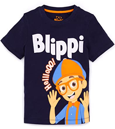 Blippi T-Shirt for Kids Boys Toddlers | Learn Educational Cartoon Character Navy Short Sleeve Musical Top | Nursery Rhymes Songs