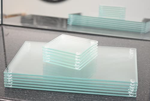 Deenz Square Clear Glass 10Cm Coasters Rectangle 20X30Cm Placemats Dining Table Mats Kitchen Heat Resistant Luxurious Lifestyle Heavy Duty (6 Placemats)