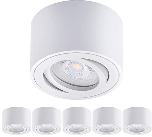 Oktaplex 6 Stück Aufbauspot Lile Weiß - inkl. LED Modul 3-stufig dimmbar 4,8W 230V 2700K Warmweiß 80x50mm Aufputz Aufbaustrahler Alu schwenkbar