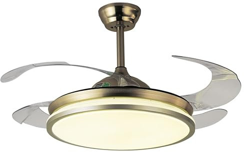 BEL AIR HOME -Ventilador de Techo DUNE con Aspas Desplegables y Luz Led 36W en 3 Temperaturas de Luz con Mando a Distancia - Motor DC Eficiente y Silencioso - Diseño para Dormitorio y salones (CUERO)