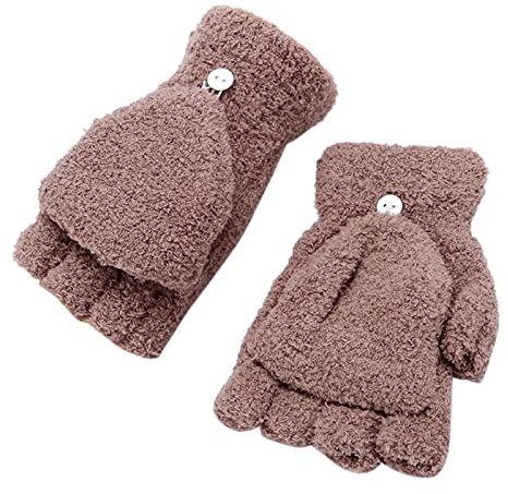 Thermo-Handschuhe für Damen, warme Handschuhe, korallenrote Fleece-Handschuhe, elastische Bündchen, Winterhandschuhe, warm gefütterte Handschuhe Dünne Baumwollhandschuhe Ohne Finger (A, One Size)