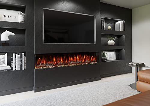 Evolution Fires 72 inch Media Wall Fireplace, 3 Sided Panoramic Electric Fire, Wall Mounted, Touchscreen Controls & Remote Control, Crystal & Log Set (UK MAINLAND ONLY)