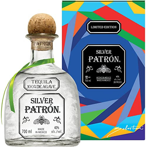 Tequila Premium PATRÓN Silver, 40 % ABV, 70 cl / 700 ml, préparée de façon artisanale à partir des meilleurs agaves bleus Weber,et présentée dans un coffret nspiré de l’héritage mexicain