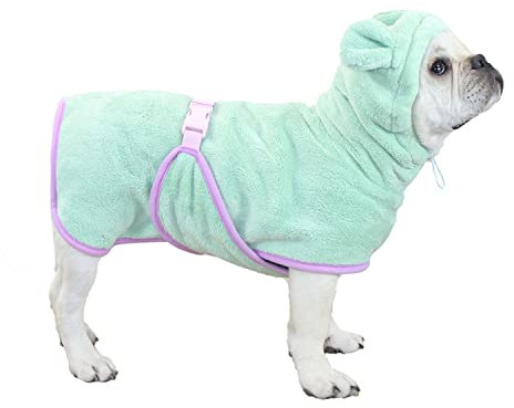 Harikaji Hunde-Bademantel, Handtuch, Katzen-Bademantel, Mikrofaser, schnell trocknend, saugfähig, mit Kapuze für Welpen, kleine, mittelgroße und große Hunde und Katzen (Grün, S)