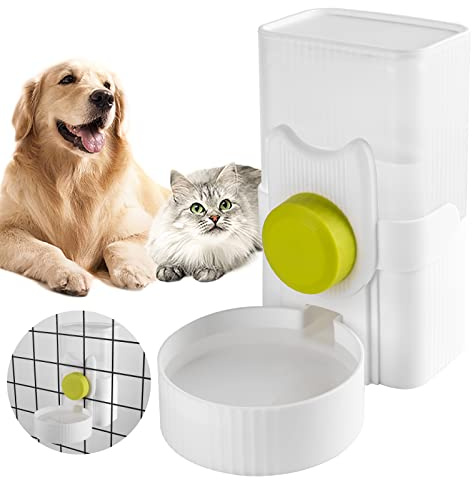 Automatic Replenish Pet Waterer, 1L Capacity Auto Siphon Gravity Cage Hanging Water Dispenser Set for Dog and Cat Small Animals, Removable Pet Water Bottle Water Container (Waterer, Green)