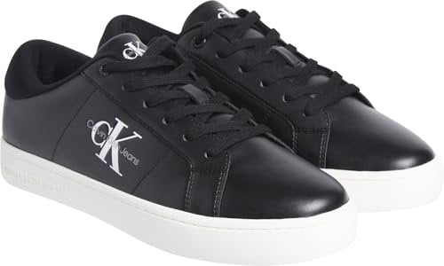 Calvin Klein Herren Cupsole Sneaker Leder, Schwarz (Black/Bright White), 43