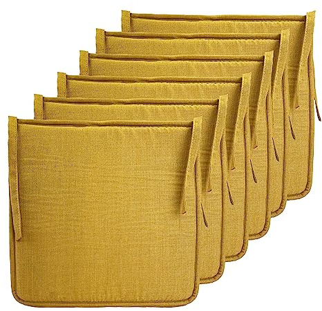 Meishida Cojín Silla Elegante y Cómodo, Cojín Asiento Transpirable de con Funda Imitación Lino para Comedor, Pack de 6 Unidades, 40 x 40 x 2 cm (Mostaza)