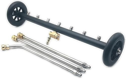 QCHENYI Undercarriage Pressure Washer Attachment 2-in-1 24 Pressure Washer Surface Cleaner Water Broom, with 3 Extension Wands and Quick Connect Pivot Coupler for Surface Cleaning, 4000 PSI