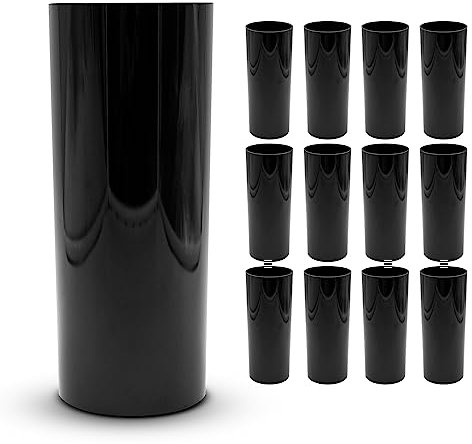 DOJA Barcelona | Verre Tube Long Drink Plastique Reutilisable | 30cl | Pack 12 | Gobelet Plastique Dur Noir | 154 X 63 X 2mm | Verre Haut Plastique Rigide en Polycarbonate | Verre Incassable Tube