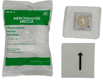 Sacs de rechange Y10 de qualité supérieure pour modèles Intervac CS-6, CS-8 et CS-10 – Contient 5 sacs en tissu et 1 filtre moteur – Remplace OEM # Y10-5
