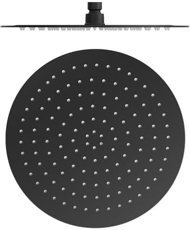 VALAZ Pommeau de douche 30 cm en acier inoxydable SUS304 rond noir mat standard G1/2 inclinable effet pluie tétines en silicone nettoyage facile anticalcaire haute et basse pression tête