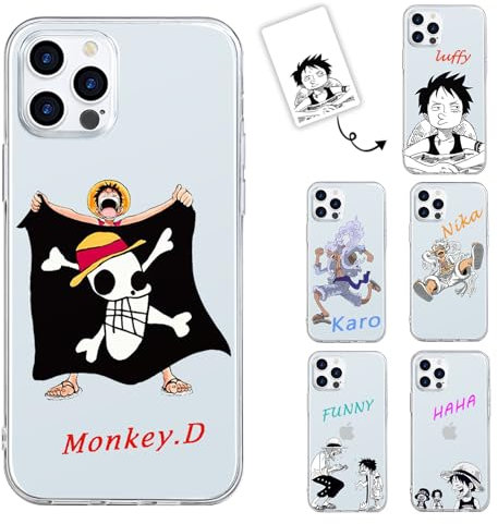PBNDJVG Personalisierte Handyhülle für iPhone 11 Hülle 6.1 Zoll, Transparent Anime One Piece Luffy Zoro Gear 5 Nika Ace Nami Chopper Sanji Manga Muster Optionale Individuelle Text Custom Schutzhülle