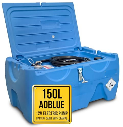 TFF Tanque AdBlue Portátil, 150 Litros con Bomba Sumergible 12V con un caudal de 15 l/min. Bomba AdBlue con Cable de Conexión a Batería y Manguera Flexible de 4 m con Pistola de Suministro
