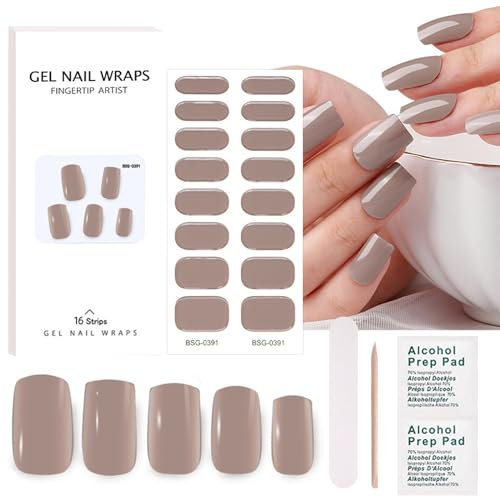 Semi Cured Nail Wraps - 16PCS Nude Semi Cured Gel Nail Strips - Classic Nude Tip Stickers French Manicure Stickers - Long Lasting Gel Nail Stickers with Soft Glossy Gel Finish