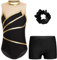 Kvysinly Glänzend Turnanzug Mädchen Gymnastikanzug Set Turnbody mit Haarband und Hose Ballettkleidung Tanz Training Dancewear Gold 146-152