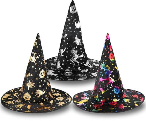 JOFONY 3 Stück Halloween Hexenhut,Klassisch Hexen Hut,Hexen Accessoires Zaubererhüte für Halloween Maskeradepartys Maskeraden Kostümparty