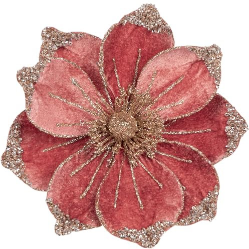 Briful 6 Stücke Weihnachtsblumen Christbaumschmuck Magnolie Kunstblumen Wie Echt Rosa Kunstzweig Weihnachtliche Dekoration für Weihnachtsbaum Neujahr Dekoration