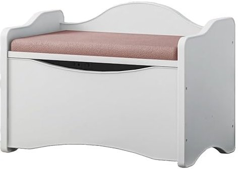 BDW Banc avec Espace de Rangement - Boîte de Rangement avec Couvercle - pour Chambre d'enfant, Vestiaire Enfant - Banc à Chaussures avec Assise - Coffre à Jouets, Banc - Blanc et Rose