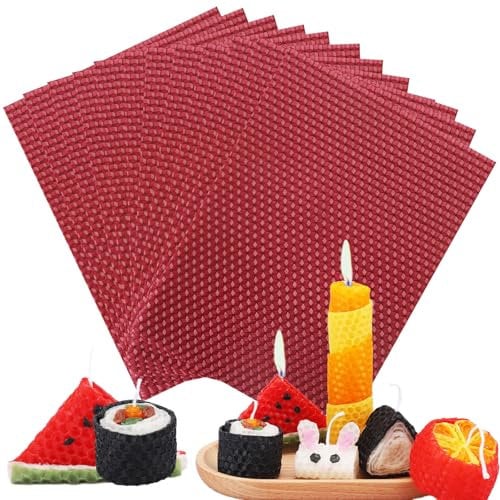 Bolosa 12 Bienenwachsplatten, Wachsplatten für Kerzen, Taufkerze Selber machen set, Wachsplatten zum Kerzen Verzieren, Kerzen Bemalen Set Weinrot, für Erwachsene und Kinder(20x15cm)