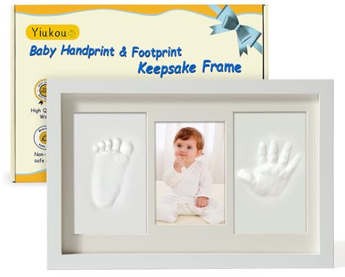 Yiukou Baby-Handabdruck Fußabdruck Makers Kit Andenken Foto gerahmte Bilder für Neugeborene Baby Geschenke personalisiert Baby Meilenstein Geschenk Erinnerungs-Bilderrahmen für Baby-Wunschliste-Weiß