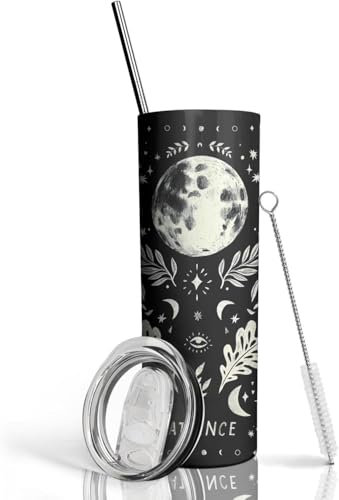 Goth Tumbler – Mondphasen-Gothic-Geschenke für Frauen – isolierter Halloween-Becher mit Deckel und Strohhalm, Kaffeetasse, Wasserflasche, Trinkgläser – Hexe Stuff gruselige Geburtstags- und