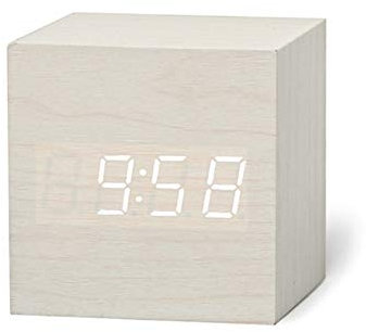 Digital Alarm Clock Bedside Wooden LED Temperature Electronic Voice Control Table Clocks Mini Cube Silent Wooden Digital Alarm Clocks Control Snooze Function Desktop Table Decor (white)