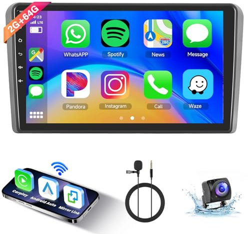 【2+64G】 Hodozzy Carplay/Android Auto Autoradio für Audi A3 S3 RS3 8P 8V 2008-2012 mit Navi,9 Zoll Touchscreen mit Mirror Link/WiFi/GPS/RDS/FM/Bluetooth/USB+Rückfahrkamera