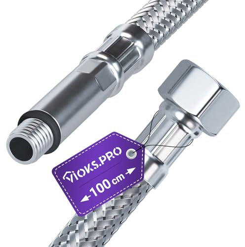 Viоks.pro 100 cm Armaturen Anschlussschlauch 3/8 Zoll ÜM x M10 aus Edelstahl - Brauseschlauch 1m Gummischlauch Geflochten - Wasserhahn Schlauch Verlängerung Panzerschlauch 3/8 Zoll Flex Schlauch