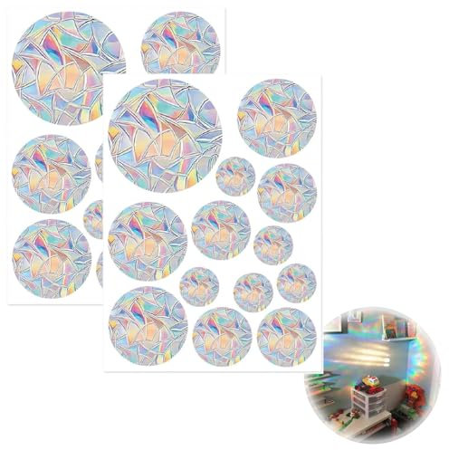 26 Stück Prism Window Stickers, Suncatcher Stickers, Circle Avoid Bird Strike, Electrostatic Adsorption Non-Adhesive Prismatic Window Stickers for Glass Windows