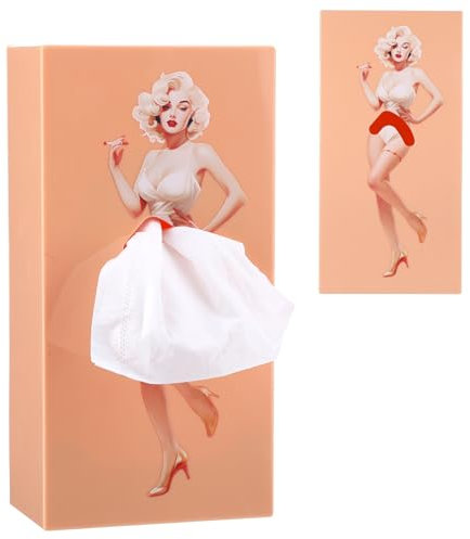 Retro Mädchen Taschentuchbox mit Fliegendem Rock, Kosmetiktücher Box, Tissue Box, Kleenex Box, Dekorativer Taschentuchhalter Geeignet für Wohnzimmer, Schlafzimmer, Büro (Beige)