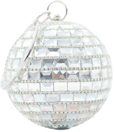 Limtula Damen Abend-Clutch, Ballform, Handtasche, rund, Hochzeit, Clutch, Abendtasche, Silber, 12,5 cm