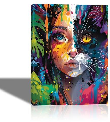 PIY PANTING Chaton Impression Sur Toile, Tableau Sur Toile, Affiche Sur Toile Pour Fille, Tableau Sur Toile Sur Toile Colorée Abstraite, Peinture Sur Toile Pour Chambre à Coucher Salon, 30x40 cm