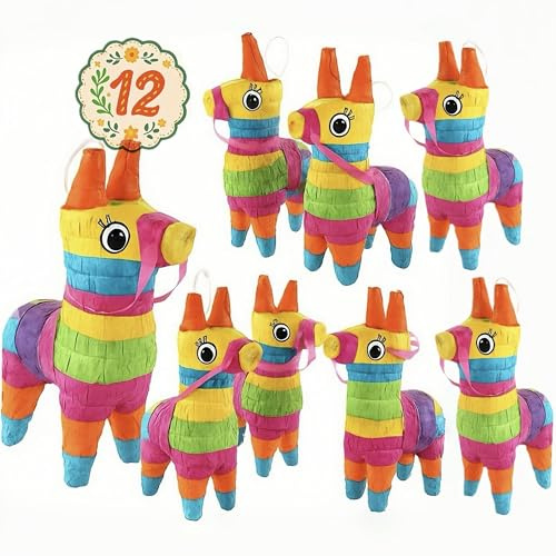 GIFTEXPRESS Mini-Esel-Piñatas, 19,1 x 14 cm, Regenbogen-Party-Dekoration für Cinco de Mayo, Fiestas, Taco, Lama, Geburtstag, Karneval, Klassenzimmer und Tischdekoration, Partygeschenk, 12 Stück