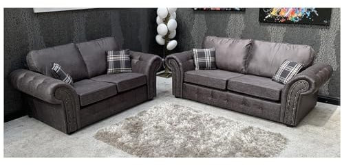 Premium Oakland Ledersofa Set 3 und 2 Sitzer Modern Grau Ledersofa Elegante Wohnzimmermöbel