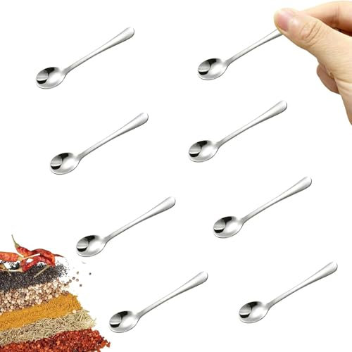LunarCharm 8 Stück kleine Edelstahllöffel für Gewürzgläser, Minigröße, süße kleine Gewürzlöffel aus Edelstahl für Gewürze, Salz, Zucker, lustige Schaufeln (7.4x1.5cm)