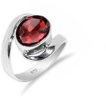 HIMALYA QUARTZ Damen Silber 925 Ring Mit Steinen, Hochzeit Verlobungsring Granat Oval 8x10mm HQ-SR21-GRNT-5.5