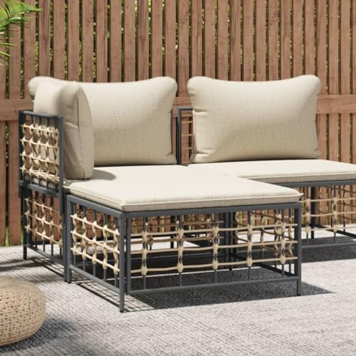 Myheimly Gartenhocker mit Beige Kissen Poly Rattan