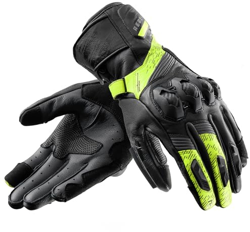 REBELHORN Viper Motorradhandschuhe Herren | Leder | Knöchelprotektoren | Schieber an der Unterseite der Hand | Perforation für bessere Belüftung | Größen bis 3XL