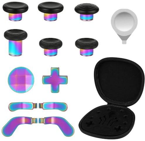 AXFEE 13 in 1 Metal Thumbsticks for X-box Elite Controller 2 Accessories | Replacement Magnetic Buttons Kit, Metal Paddles D-Pads and Trigger Buttons Set for X-box One Elite Controller(Multicolor)