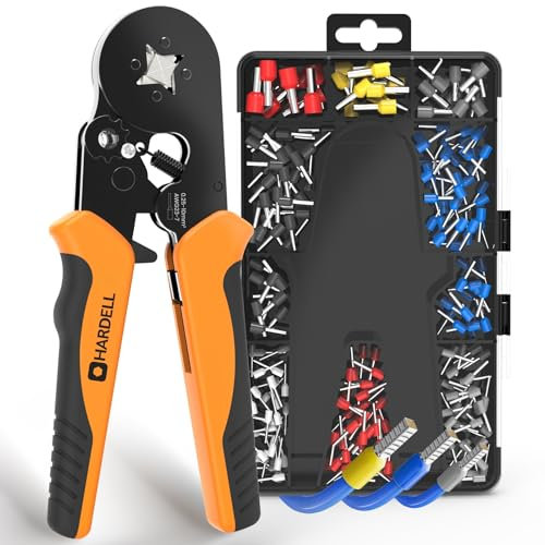 HARDELL Set Pinza Crimpatrice, utensile per crimpatura cavi AWG 23-7 con cricchetto autoregolante, incluso set di capicorda quadrati, ideale per varie applicazioni fai da te e domestiche